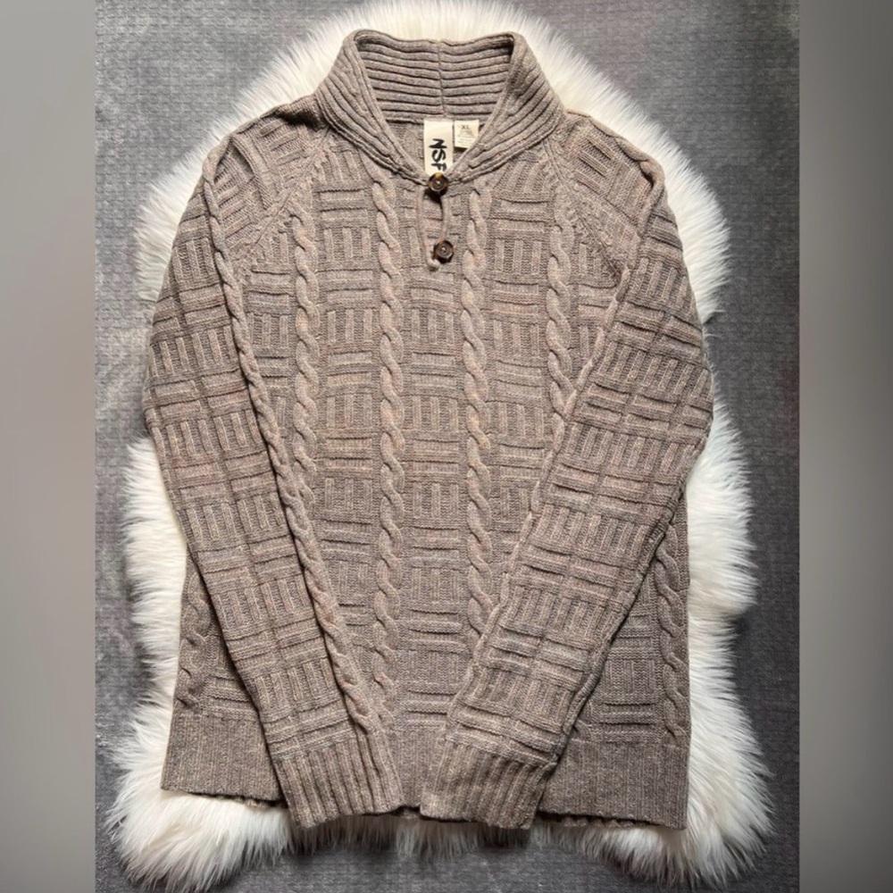 NSF High Neck Sweater XL Button Cable Knit Wool Linen Cotton Cashmere Pullover - Picture 11 of 11